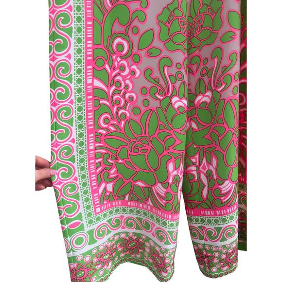 TRINA TURK Federer Wide-Leg Flowy Pant | sz 8, Petra Floral - Bright Green Pink - Picture 12 of 12
